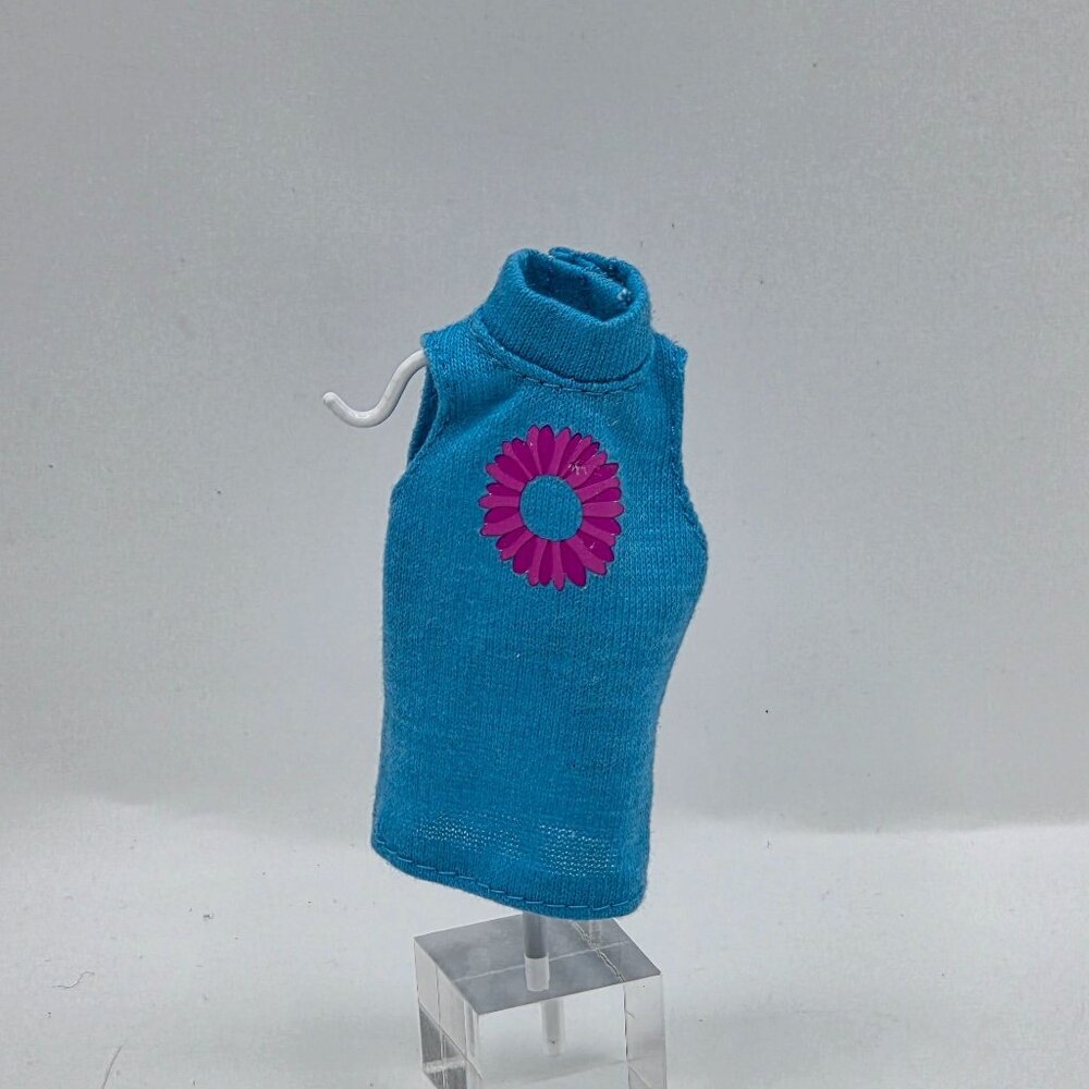 Genuine Barbie Blue Sleeveless Doll Top With Pink Flower Design - Mattel Brand